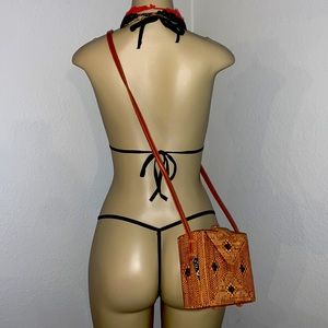 Handmade Indian woven push button small sized boho chic tan black design purse